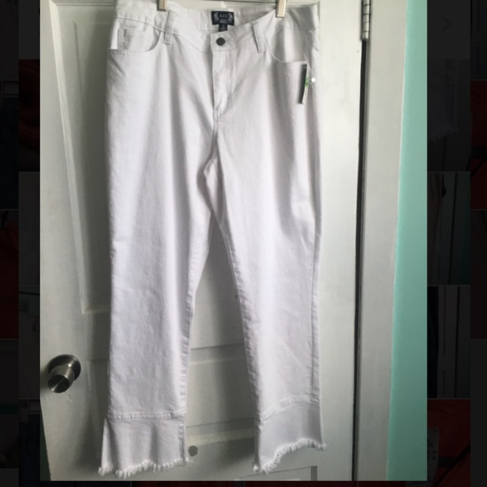 AZI New York White Fringe Skinny Jeans